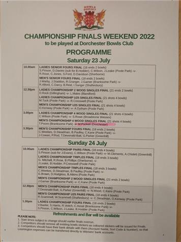 - 2022 Bowls Dorset Championship Finals Weekend